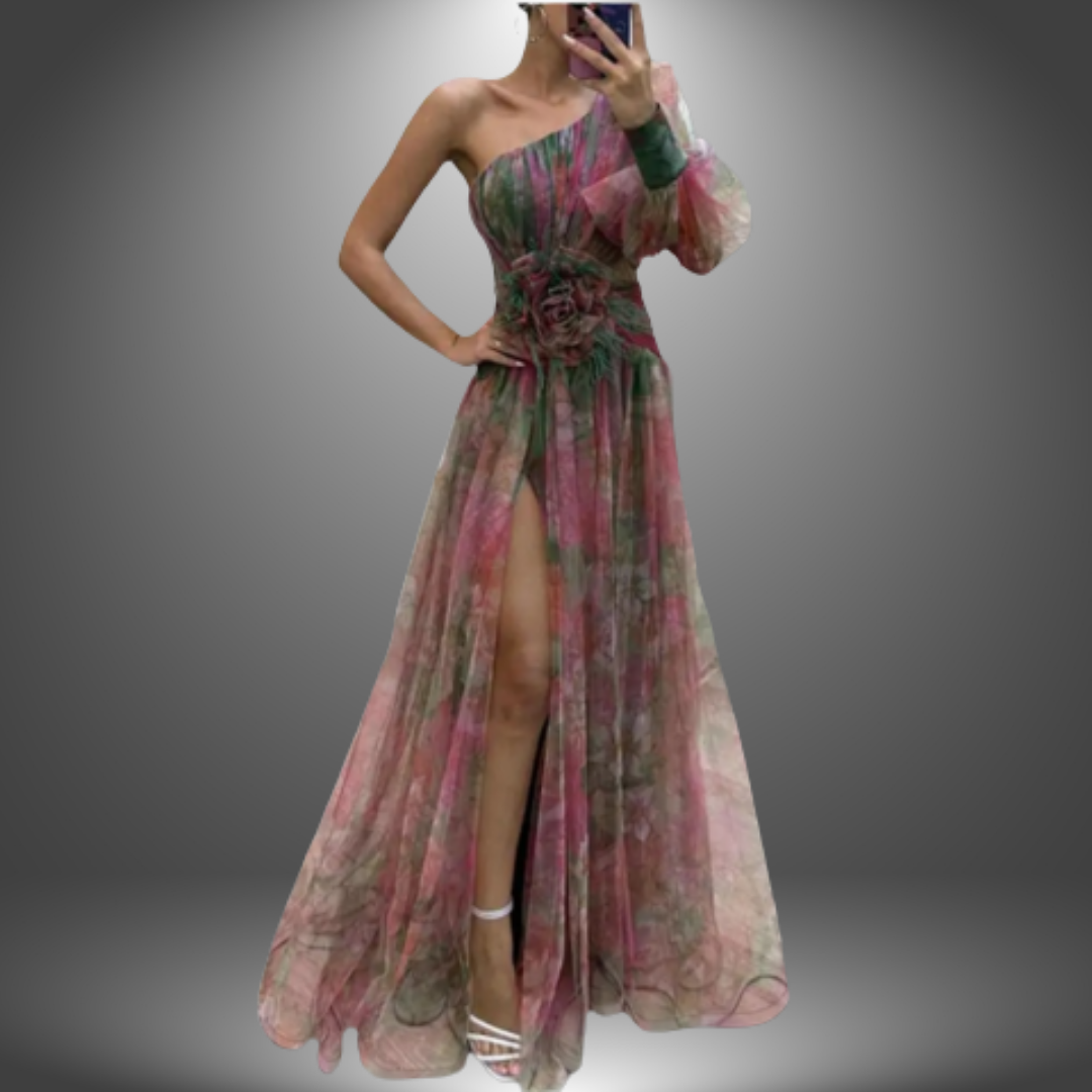 Maria | Vibrant One-Shoulder květinové maxi šaty