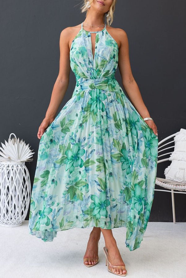 Angel™ | Květinové Halter Plissé Maxi Šaty