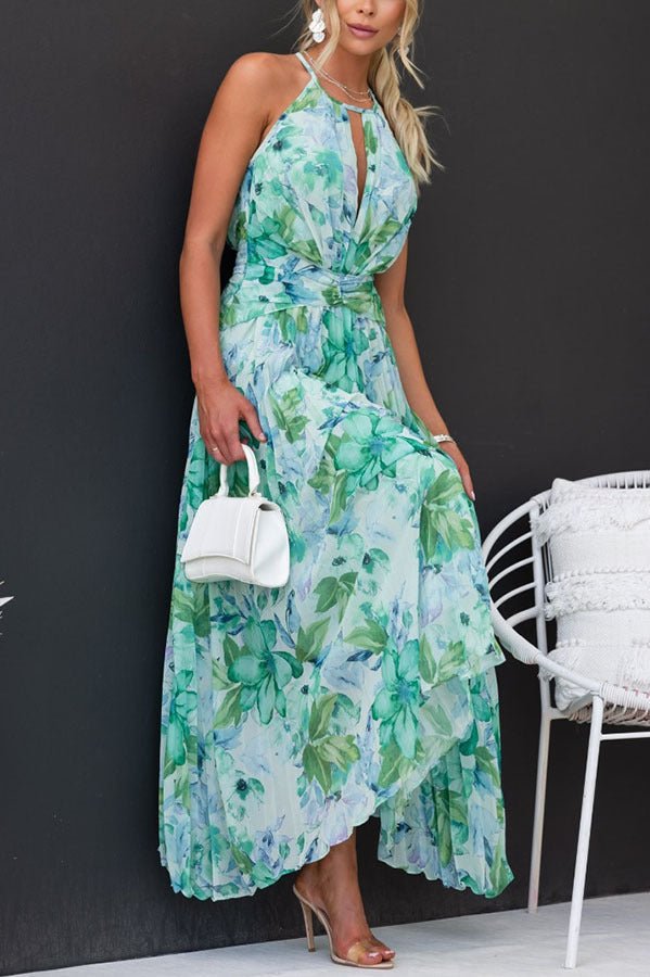 Angel™ | Květinové Halter Plissé Maxi Šaty