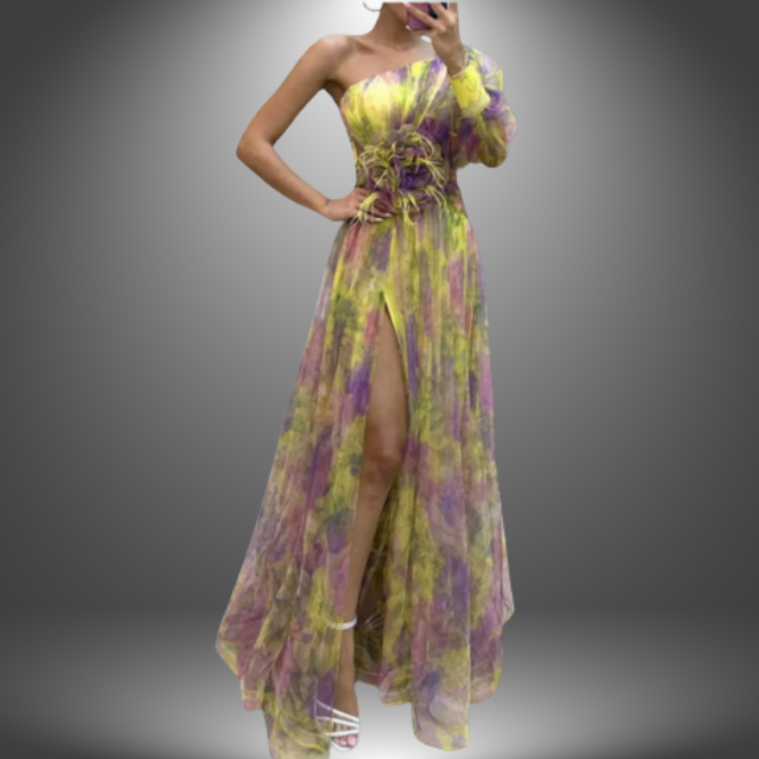 Maria | Vibrant One-Shoulder květinové maxi šaty