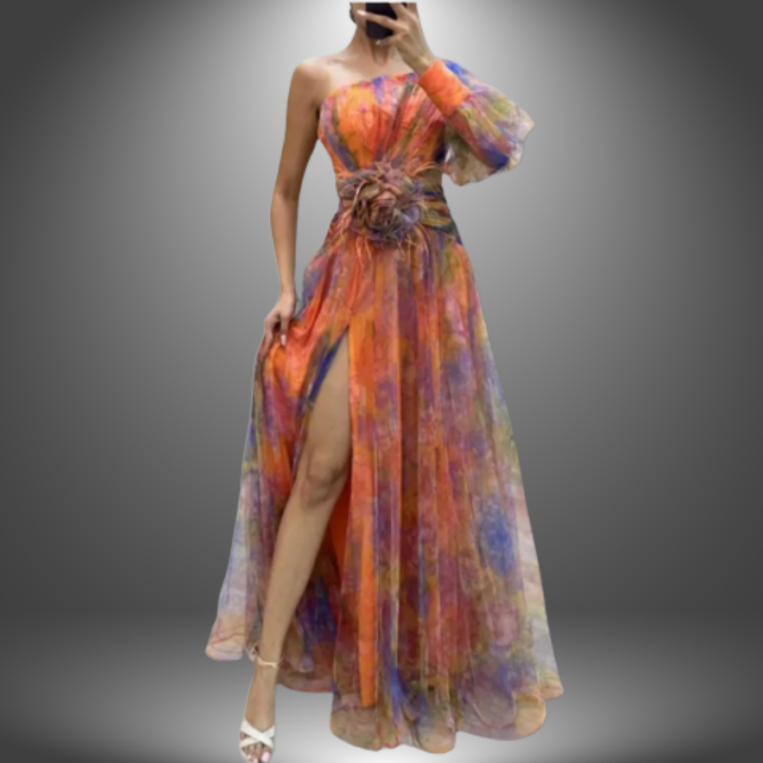 Maria | Vibrant One-Shoulder květinové maxi šaty