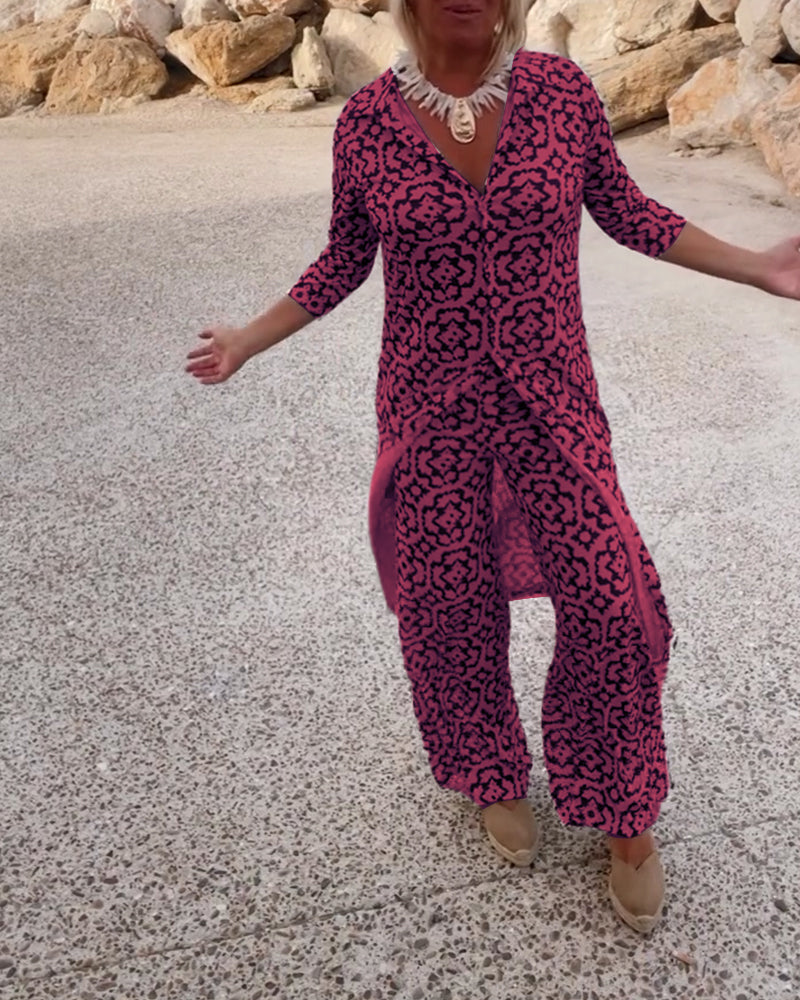 Amalia | Vintage dvoudílný komplet s potiskem, klopami a knoflíky