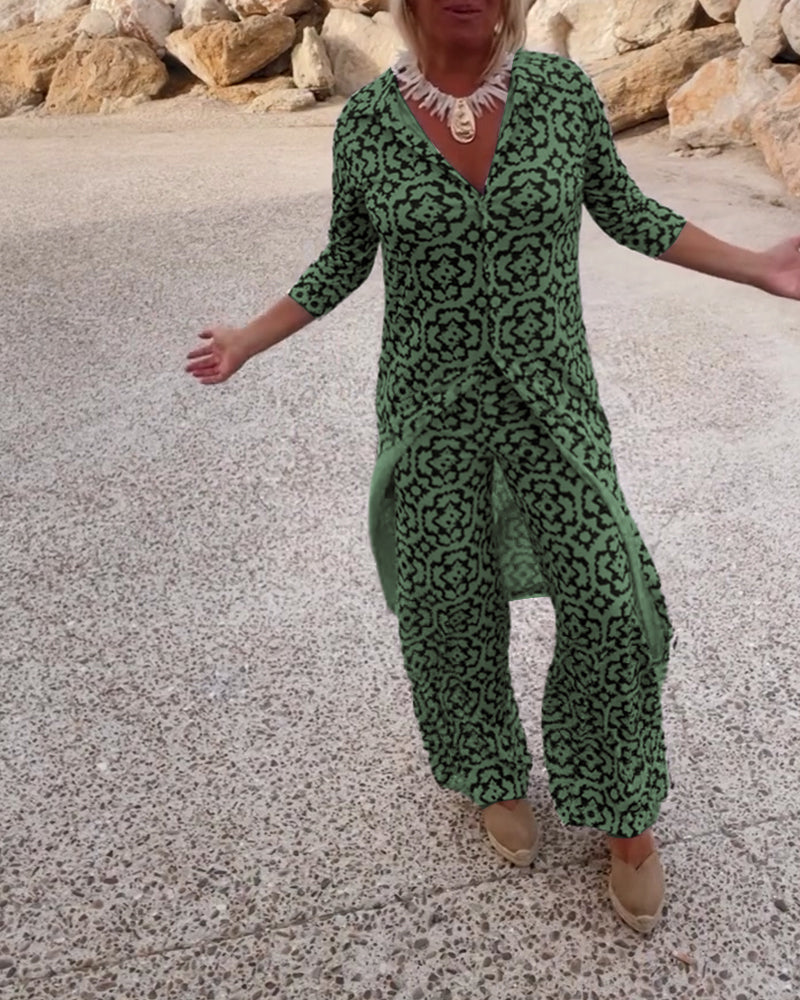 Amalia | Vintage dvoudílný komplet s potiskem, klopami a knoflíky